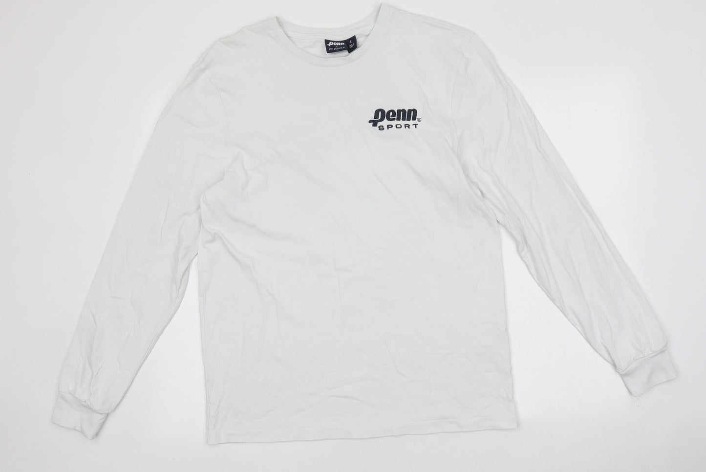 Primark Mens White Round Neck Polyester Pullover Jumper Size L - Penn Sport