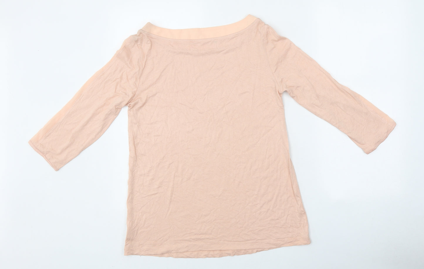 Preworn Womens Pink Polyester Basic T-Shirt Size 14 Boat Neck
