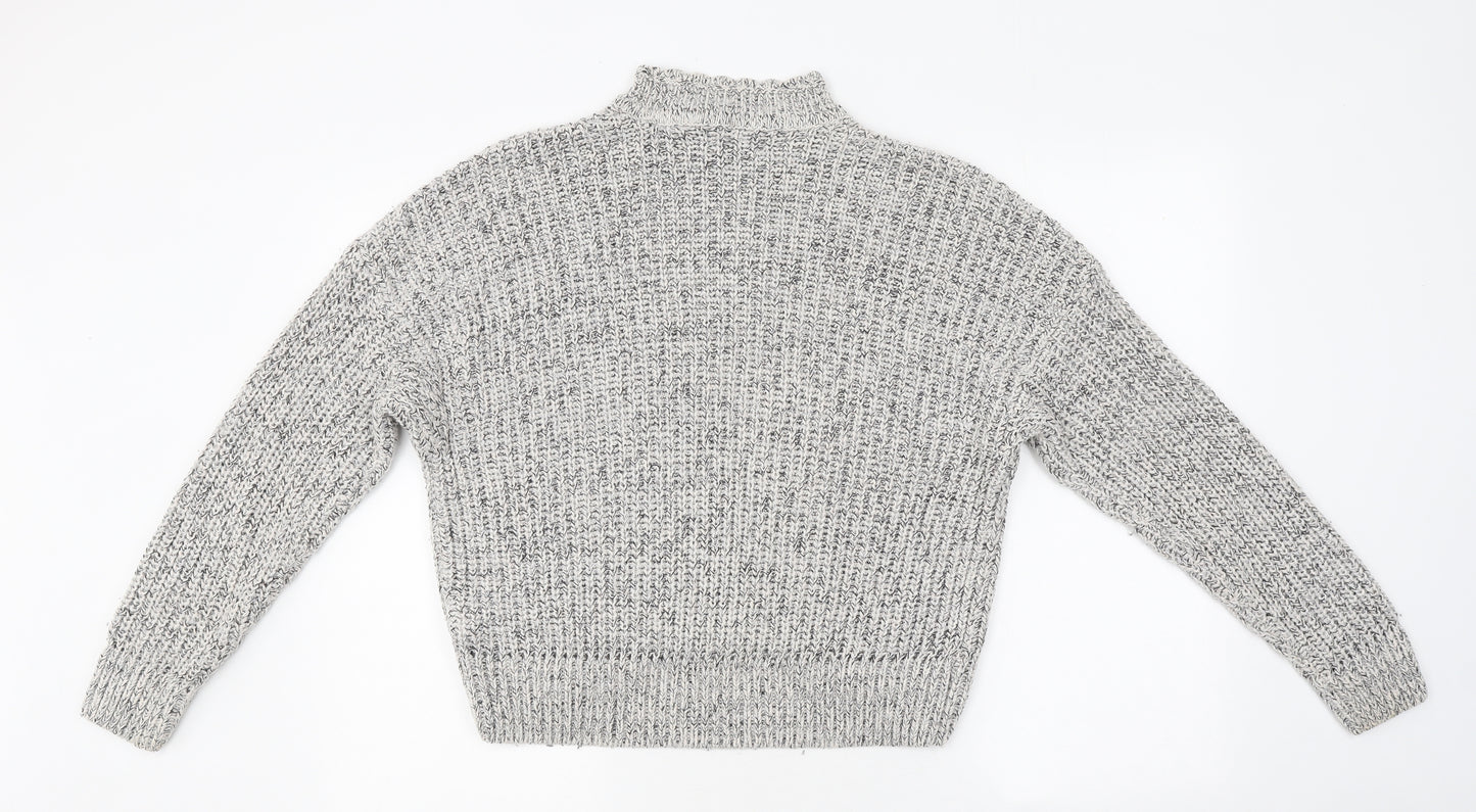 New Look Womens Grey Mock Neck Polyester Pullover Jumper Size S