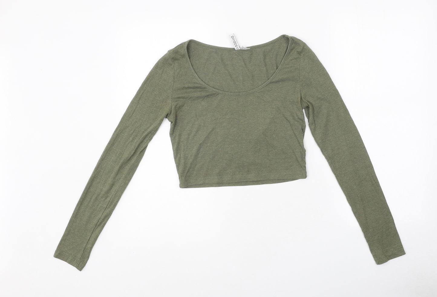 H&M Womens Green Polyester Cropped T-Shirt Size S Scoop Neck