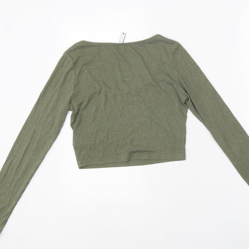 H&M Womens Green Polyester Cropped T-Shirt Size S Scoop Neck