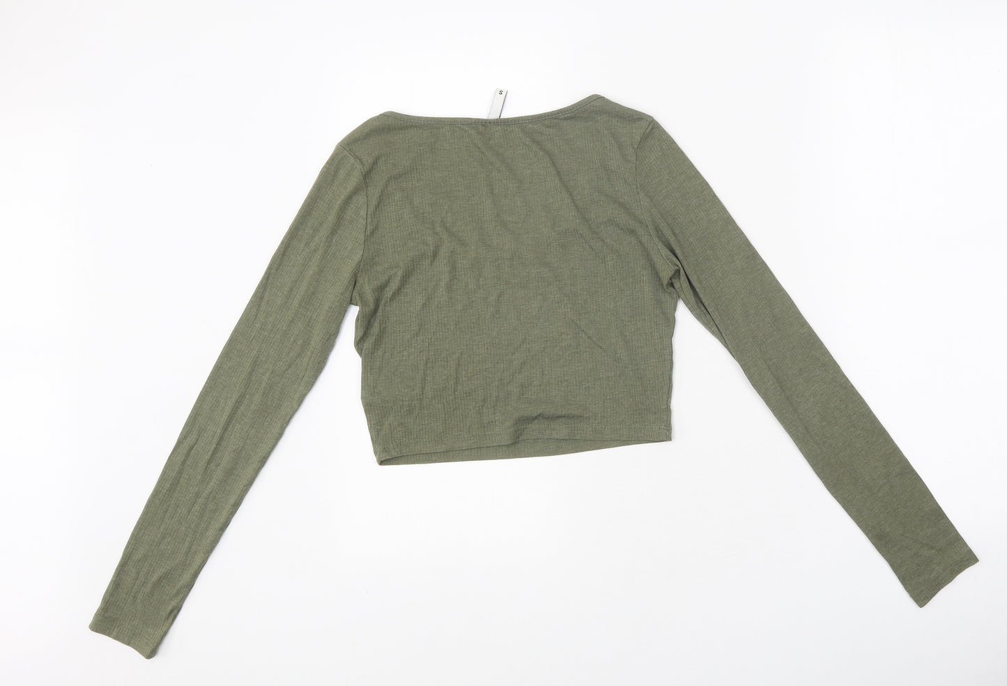H&M Womens Green Polyester Cropped T-Shirt Size S Scoop Neck
