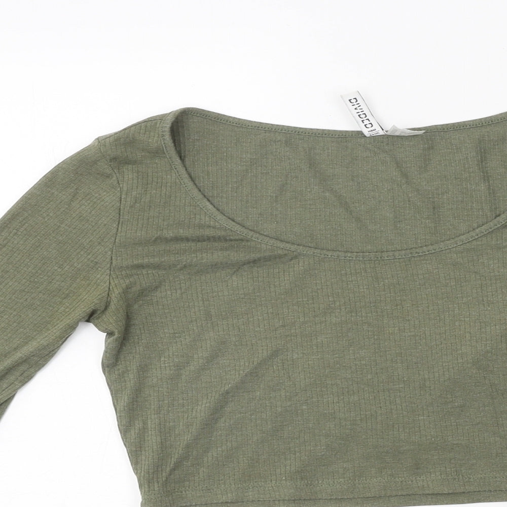 H&M Womens Green Polyester Cropped T-Shirt Size S Scoop Neck