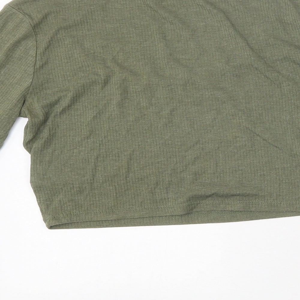 H&M Womens Green Polyester Cropped T-Shirt Size S Scoop Neck