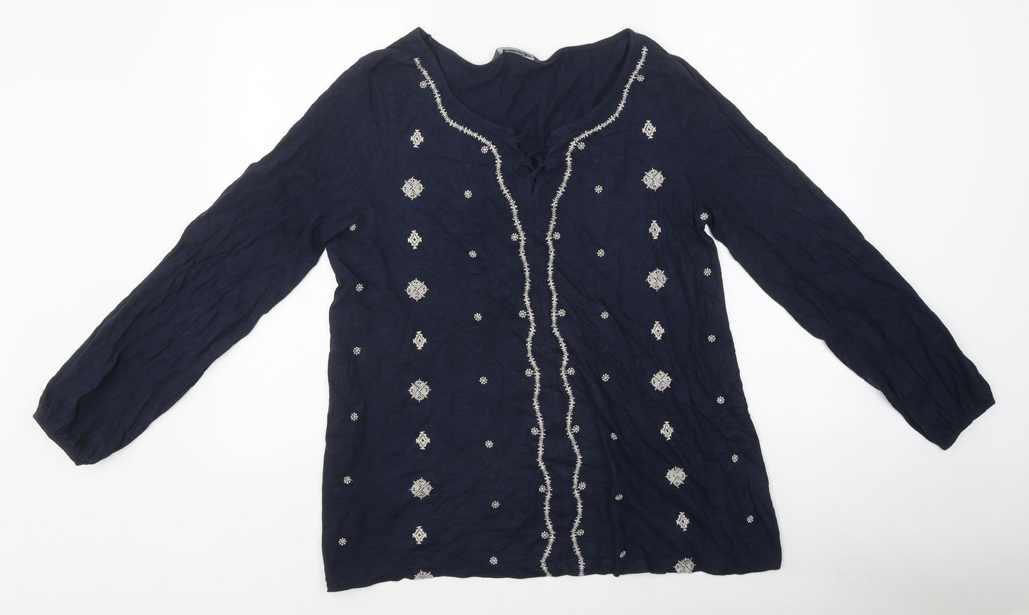 Bonmarché Womens Blue Geometric Polyester Basic T-Shirt Size 16 Round Neck