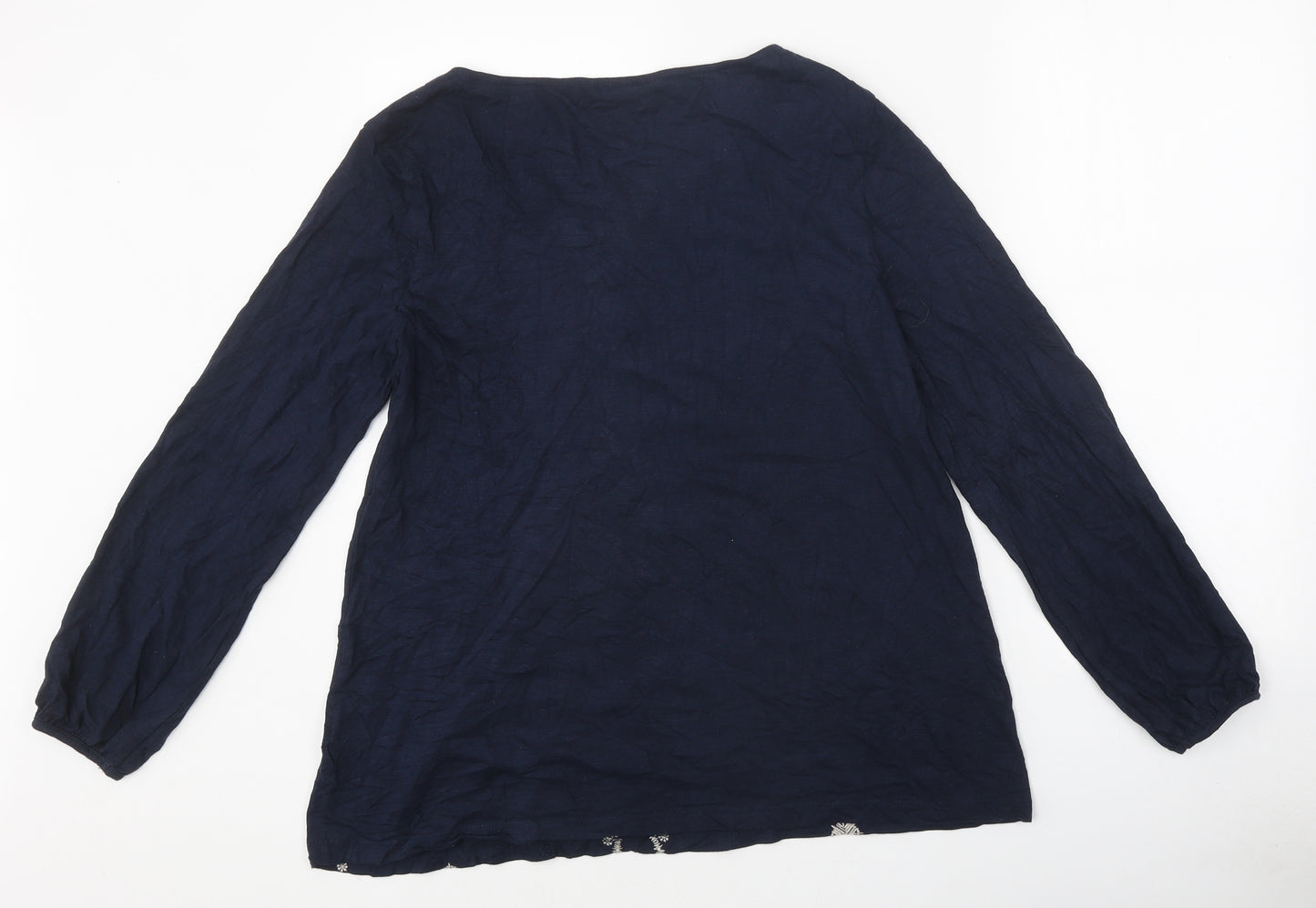 Bonmarché Womens Blue Geometric Polyester Basic T-Shirt Size 16 Round Neck