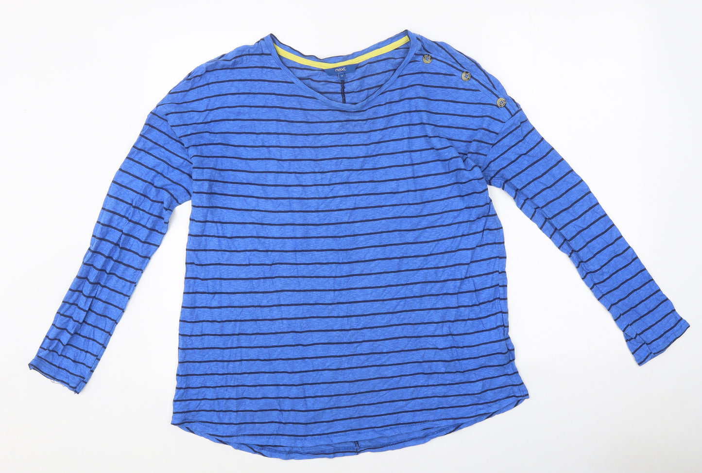 NEXT Womens Blue Striped Polyester Basic T-Shirt Size 14 Round Neck