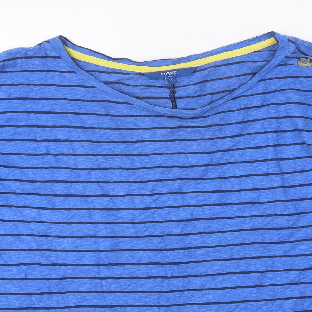 NEXT Womens Blue Striped Polyester Basic T-Shirt Size 14 Round Neck