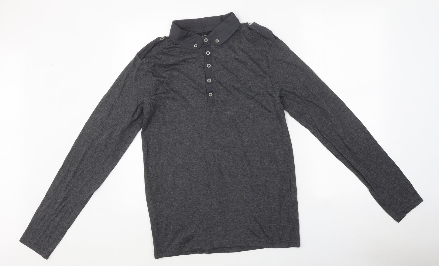 River Island Mens Grey Polyester Polo Size M Collared Button