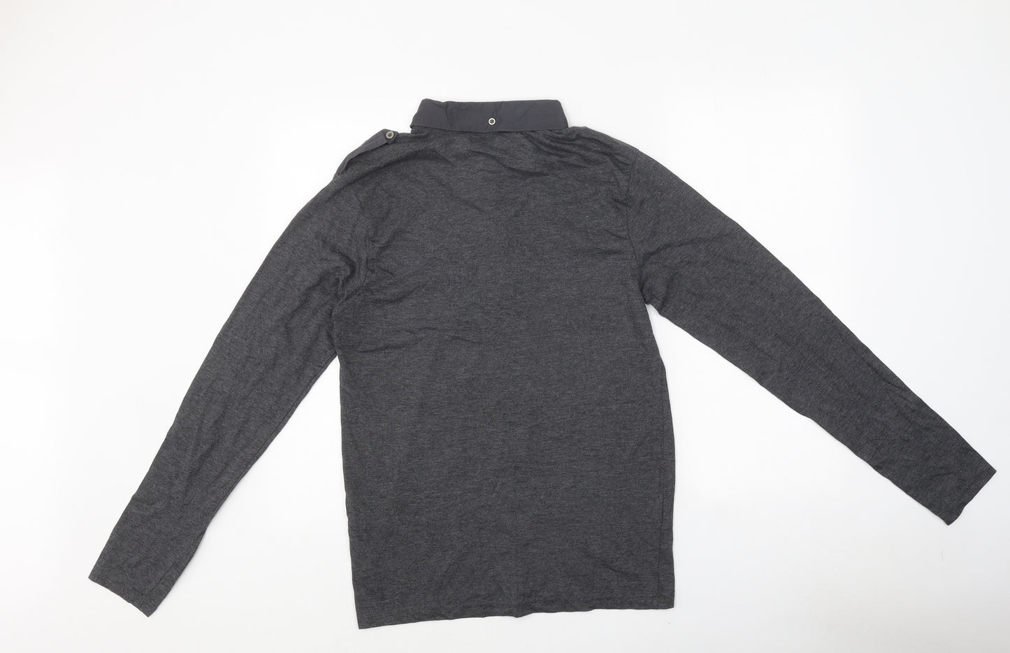 River Island Mens Grey Polyester Polo Size M Collared Button