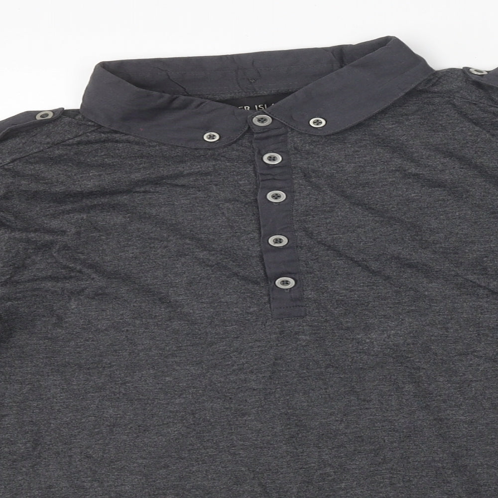 River Island Mens Grey Polyester Polo Size M Collared Button