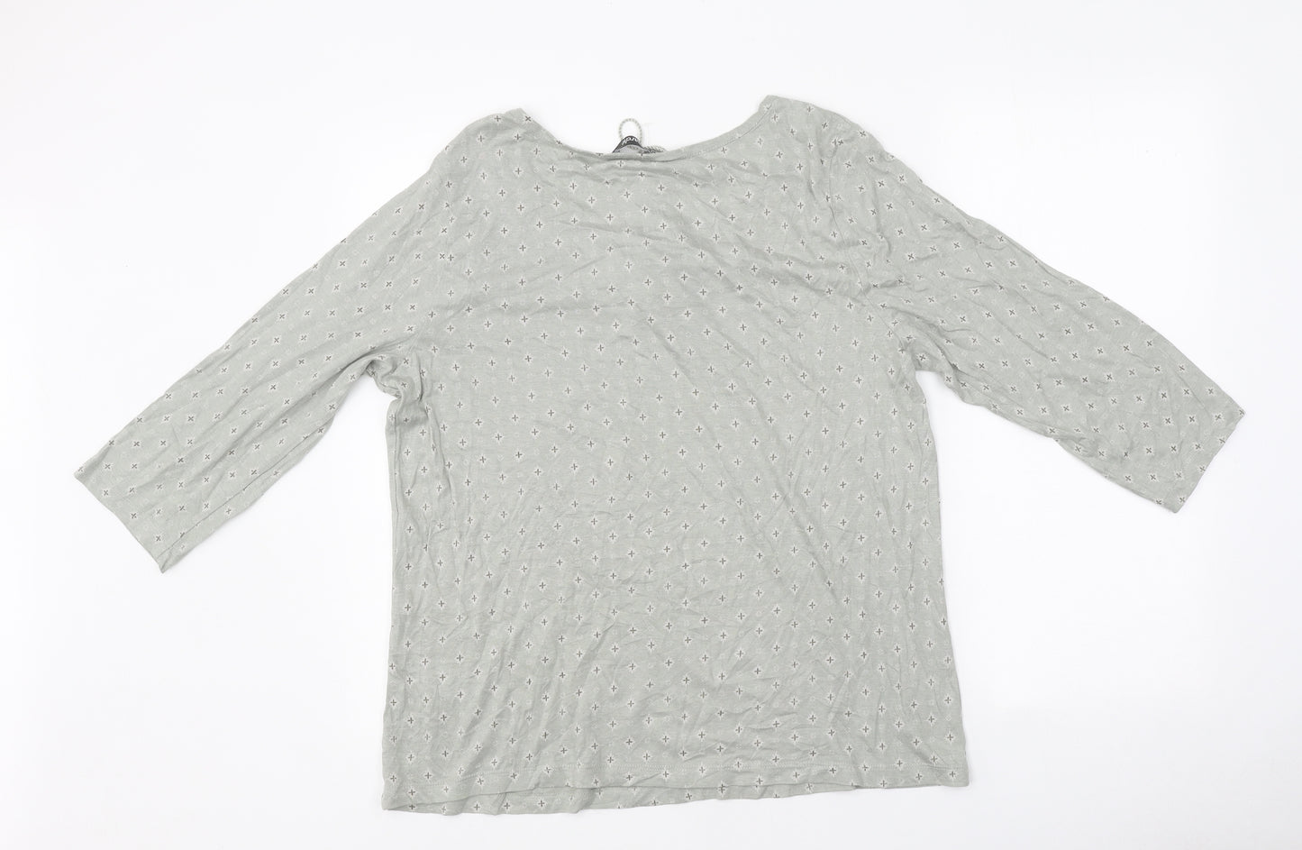 Bonmarché Womens Green Geometric Polyester Jersey T-Shirt Size 16 V-Neck