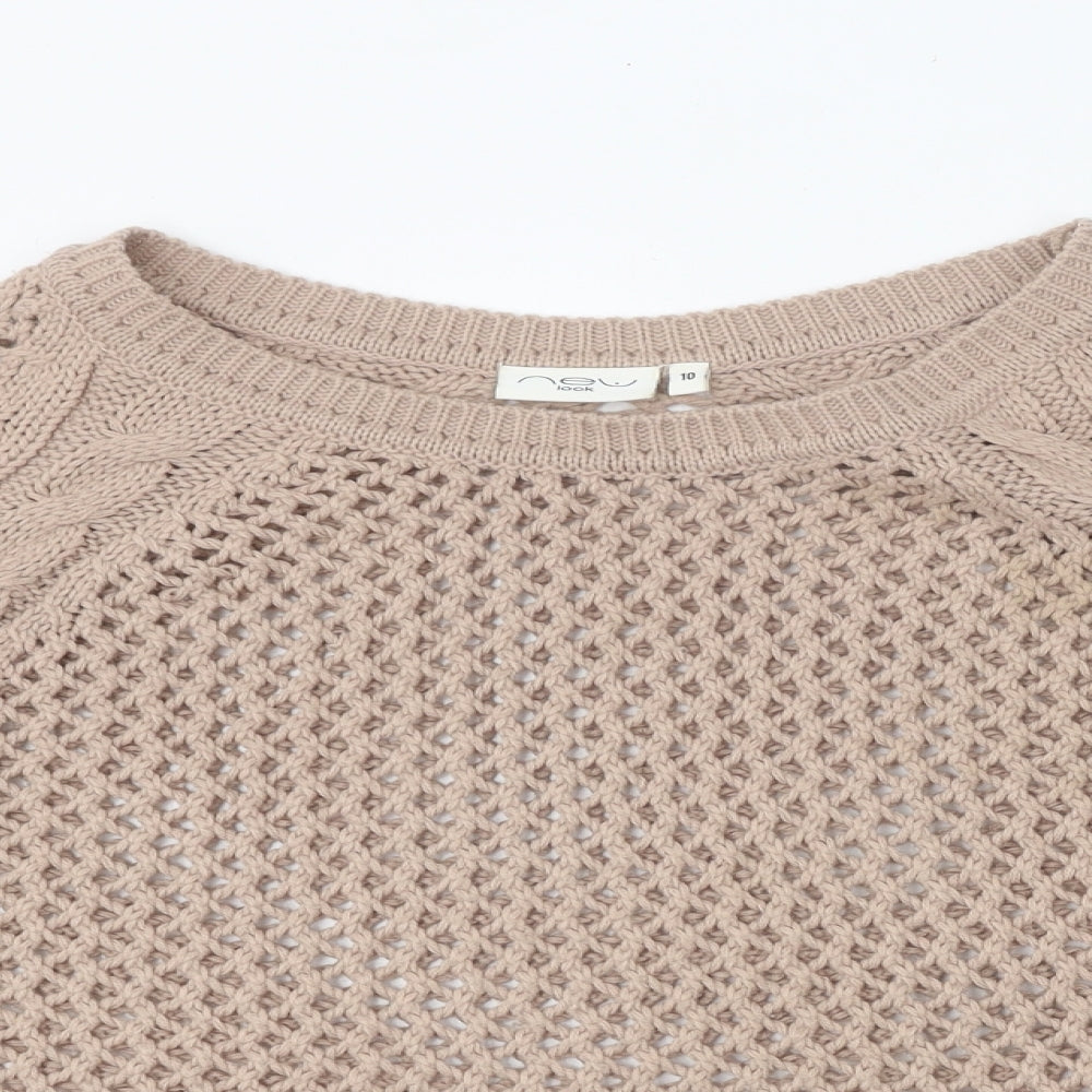New Look Womens Beige Round Neck Acrylic Pullover Jumper Size 10