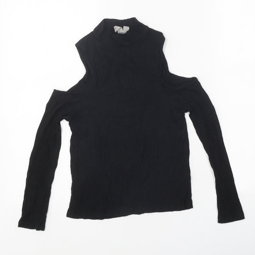 ASOS Womens Black Polyester Basic T-Shirt Size 4 High Neck - Cold Shoulder