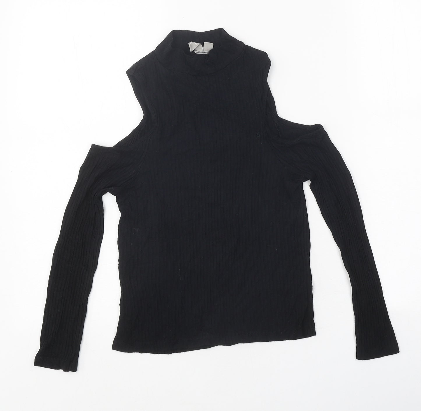 ASOS Womens Black Polyester Basic T-Shirt Size 4 High Neck - Cold Shoulder