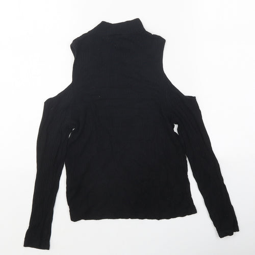ASOS Womens Black Polyester Basic T-Shirt Size 4 High Neck - Cold Shoulder