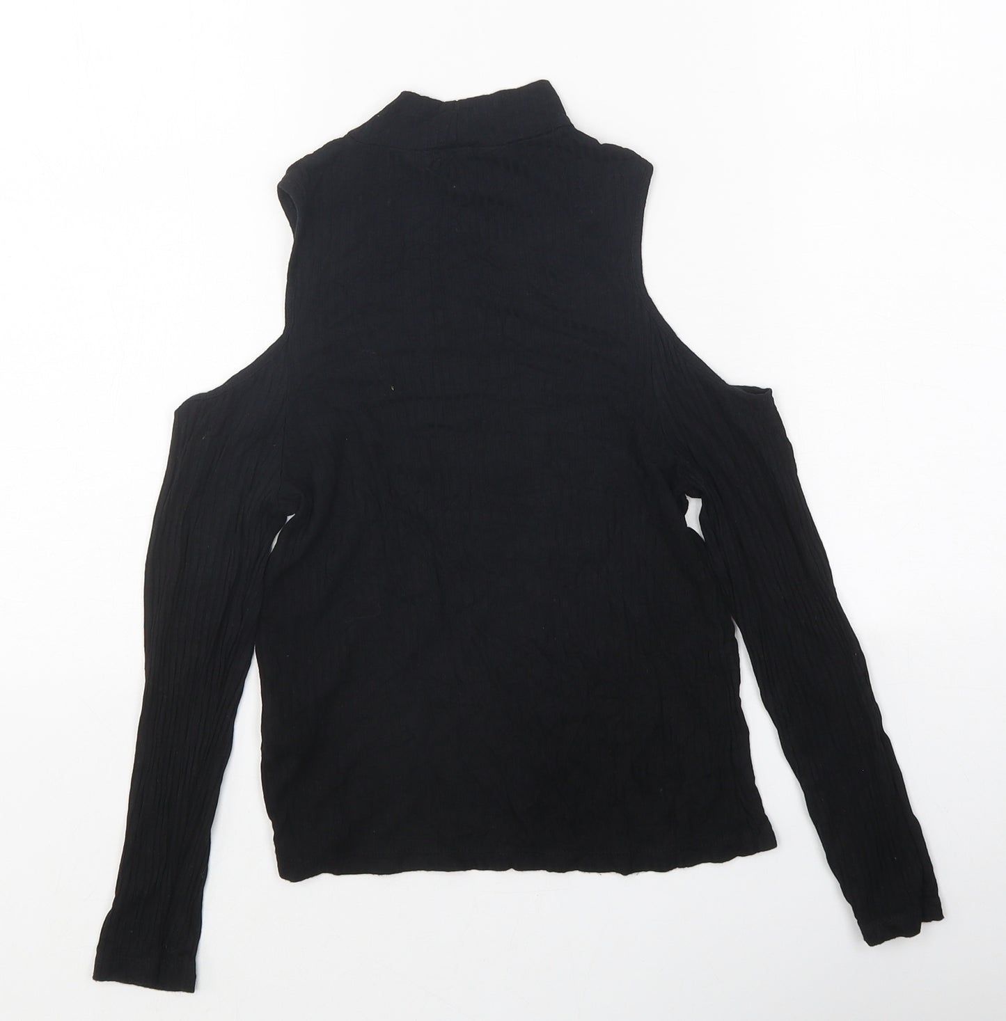 ASOS Womens Black Polyester Basic T-Shirt Size 4 High Neck - Cold Shoulder
