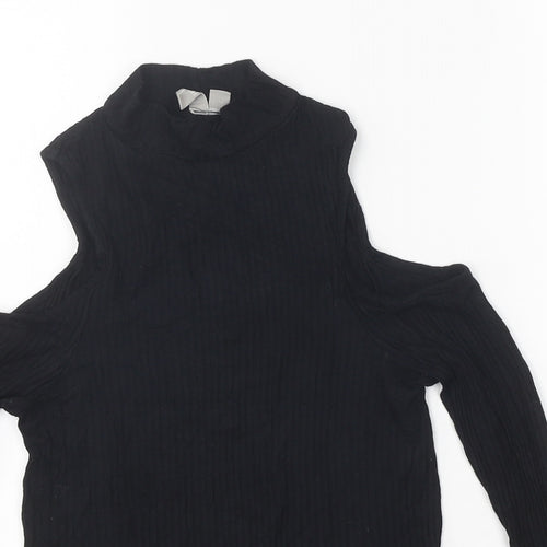ASOS Womens Black Polyester Basic T-Shirt Size 4 High Neck - Cold Shoulder