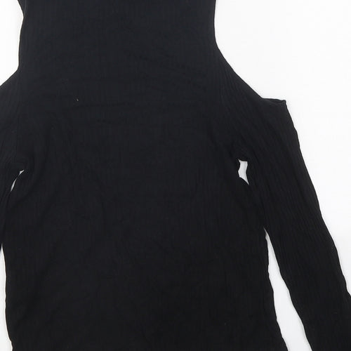 ASOS Womens Black Polyester Basic T-Shirt Size 4 High Neck - Cold Shoulder
