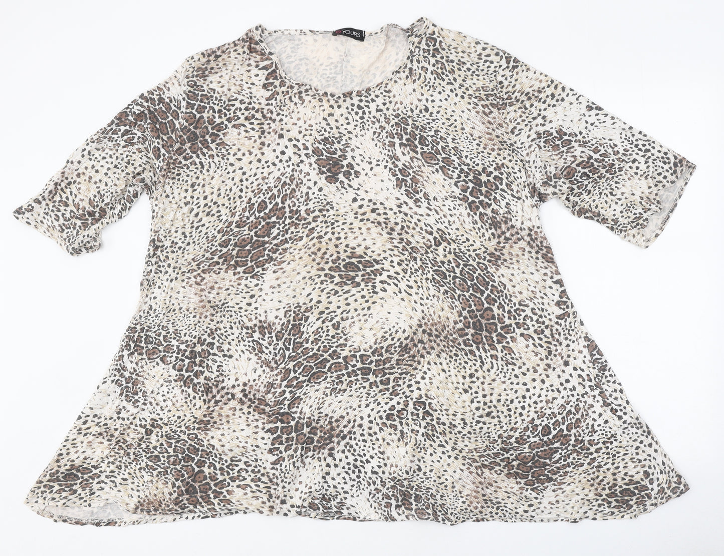 Yours Womens Brown Animal Print Polyester Basic T-Shirt Size 26 Round Neck