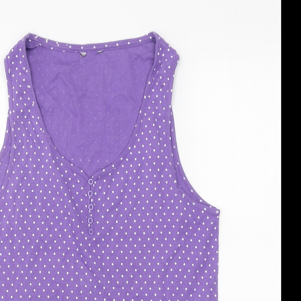 M&Co Womens Purple Polka Dot Polyester Basic Tank Size 18 V-Neck