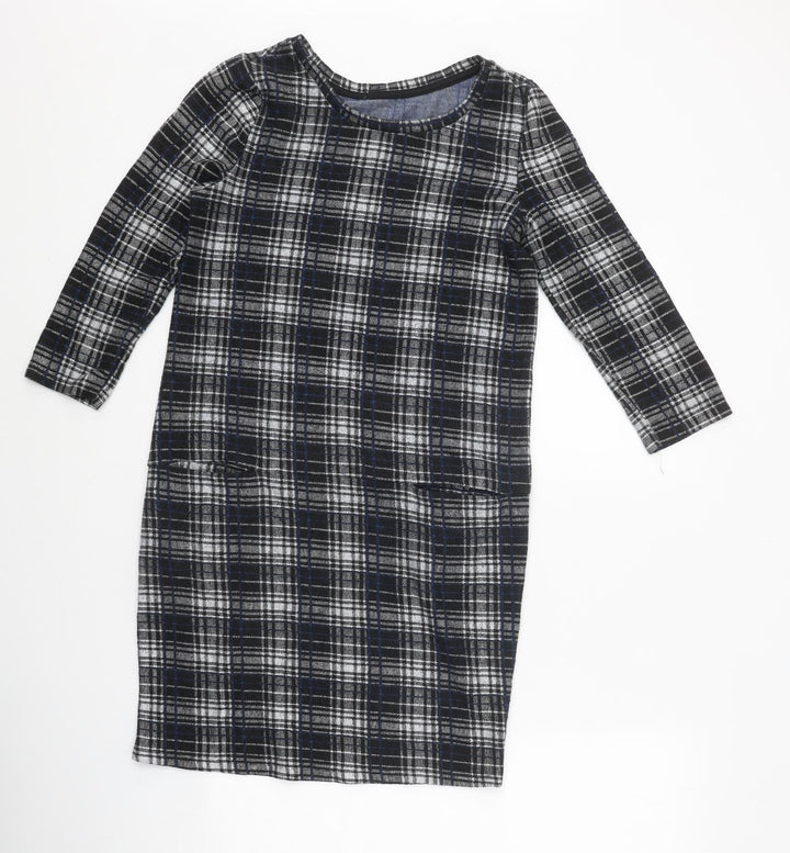 TU Womens Black Check Polyester Shift Size 8 Round Neck Pullover