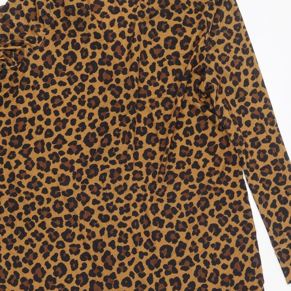 ASOS Womens Brown Animal Print Polyester A-Line Size 16 V-Neck Button - Leopard Print