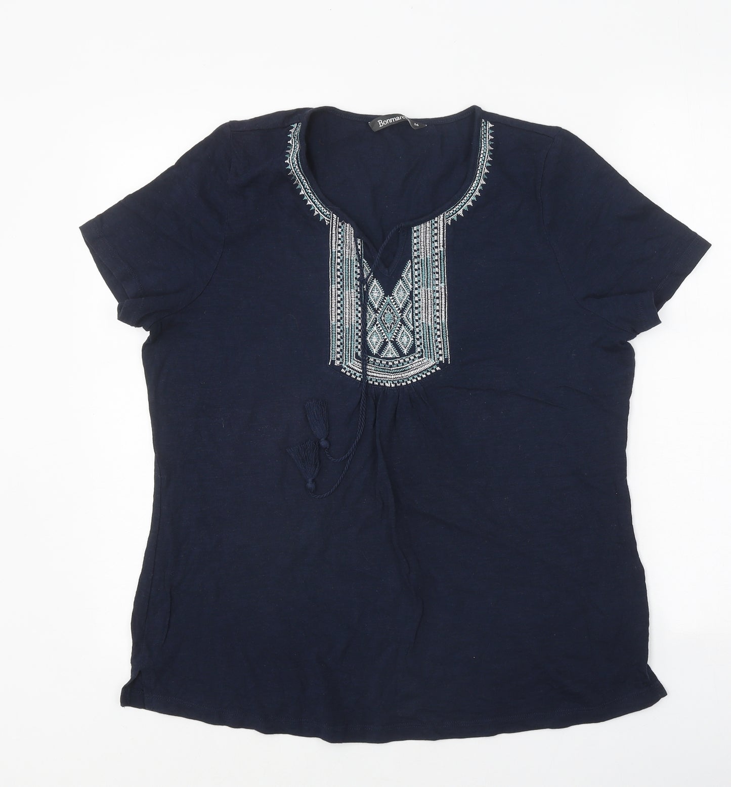 Bonmarché Womens Blue Polyester Basic T-Shirt Size 16 V-Neck