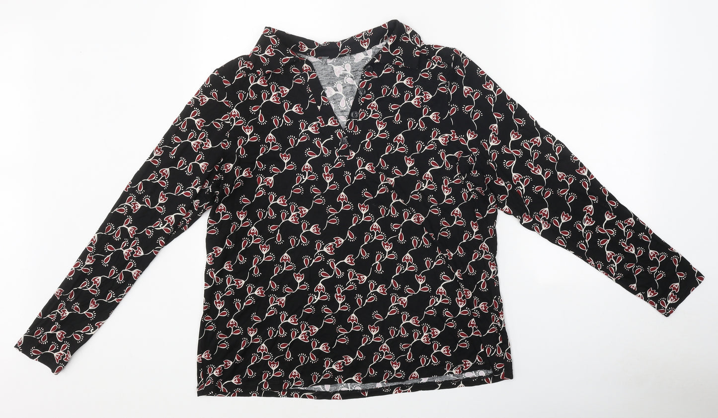 Preworn Womens Black Floral Polyester Basic Blouse Size 20 V-Neck