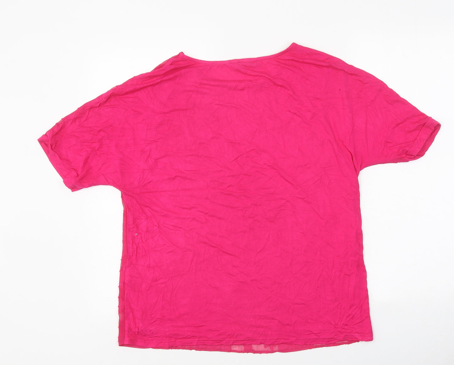 Papaya Womens Pink Floral Polyester Basic T-Shirt Size 12 Round Neck