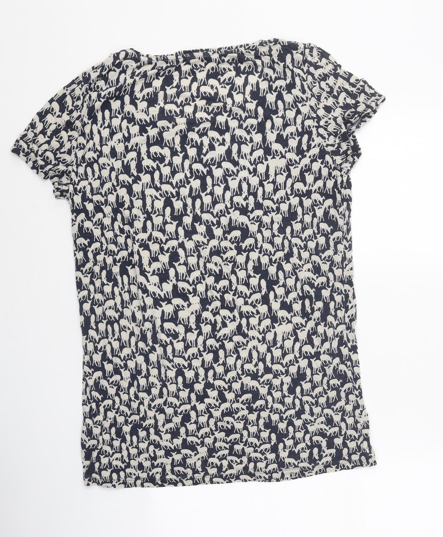 Limited Womens Black Geometric Polyester Basic T-Shirt Size 12 Round Neck