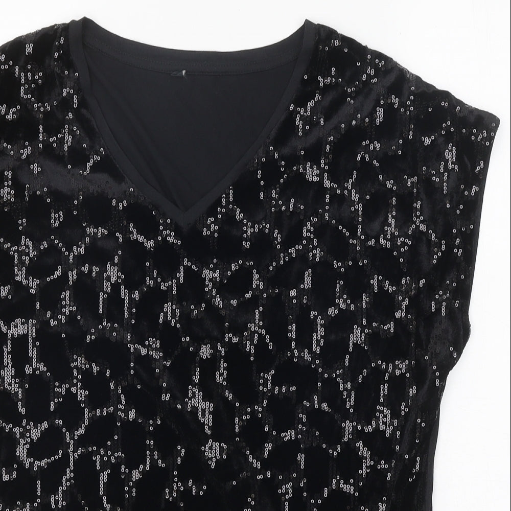 George Womens Black Polyester Basic T-Shirt Size 12 V-Neck