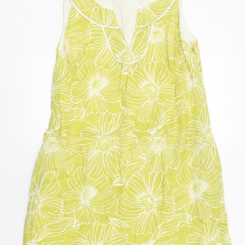 Laura Ashley Womens Yellow Floral Polyester A-Line Size 12 V-Neck Zip