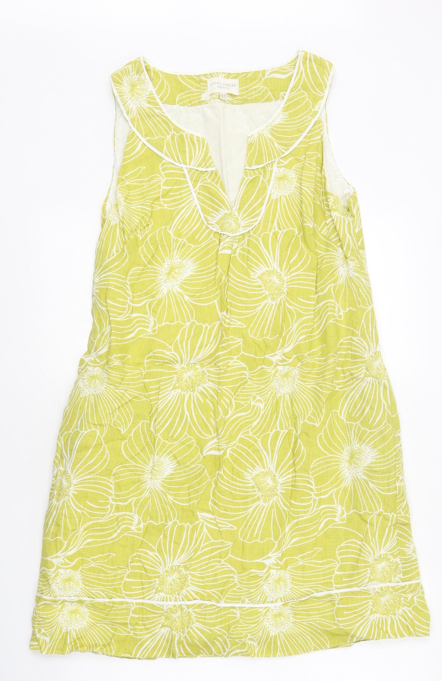 Laura Ashley Womens Yellow Floral Polyester A-Line Size 12 V-Neck Zip