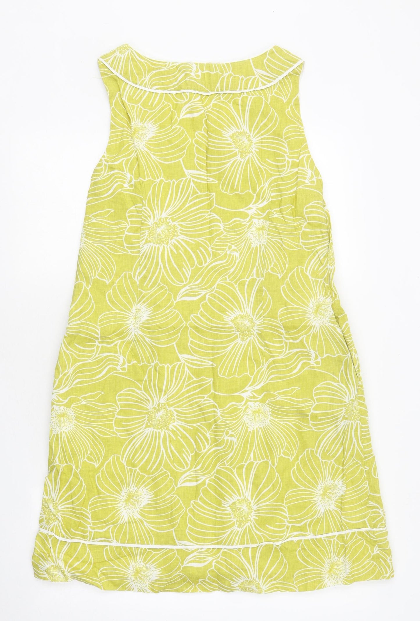 Laura Ashley Womens Yellow Floral Polyester A-Line Size 12 V-Neck Zip