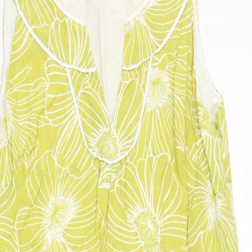 Laura Ashley Womens Yellow Floral Polyester A-Line Size 12 V-Neck Zip