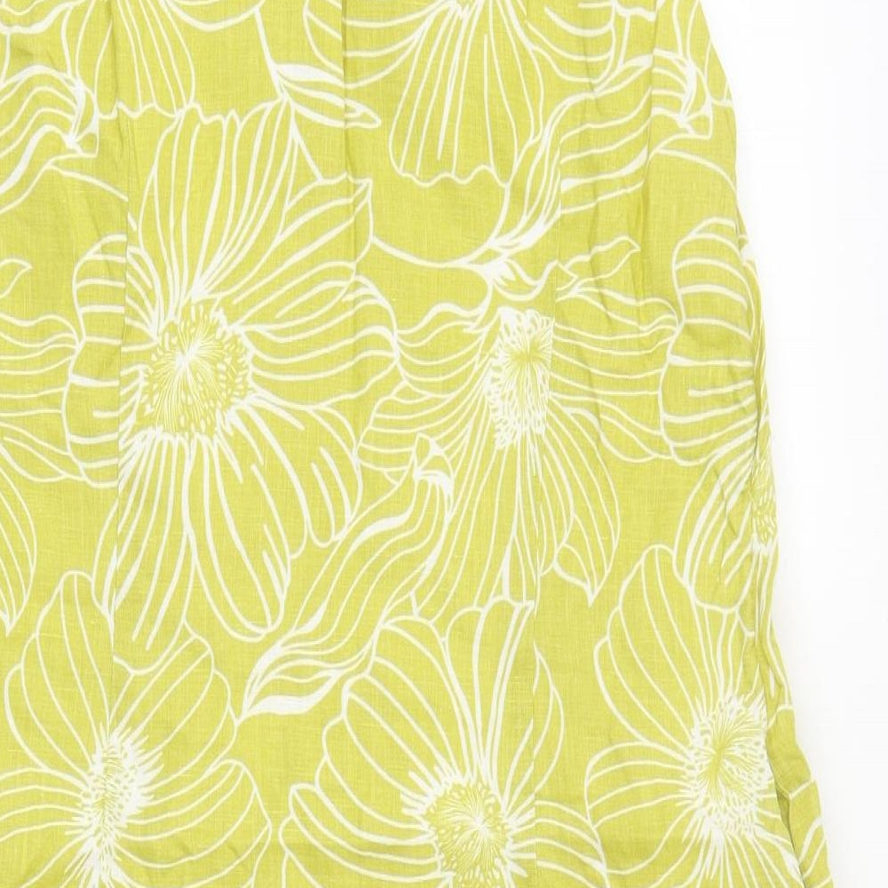 Laura Ashley Womens Yellow Floral Polyester A-Line Size 12 V-Neck Zip