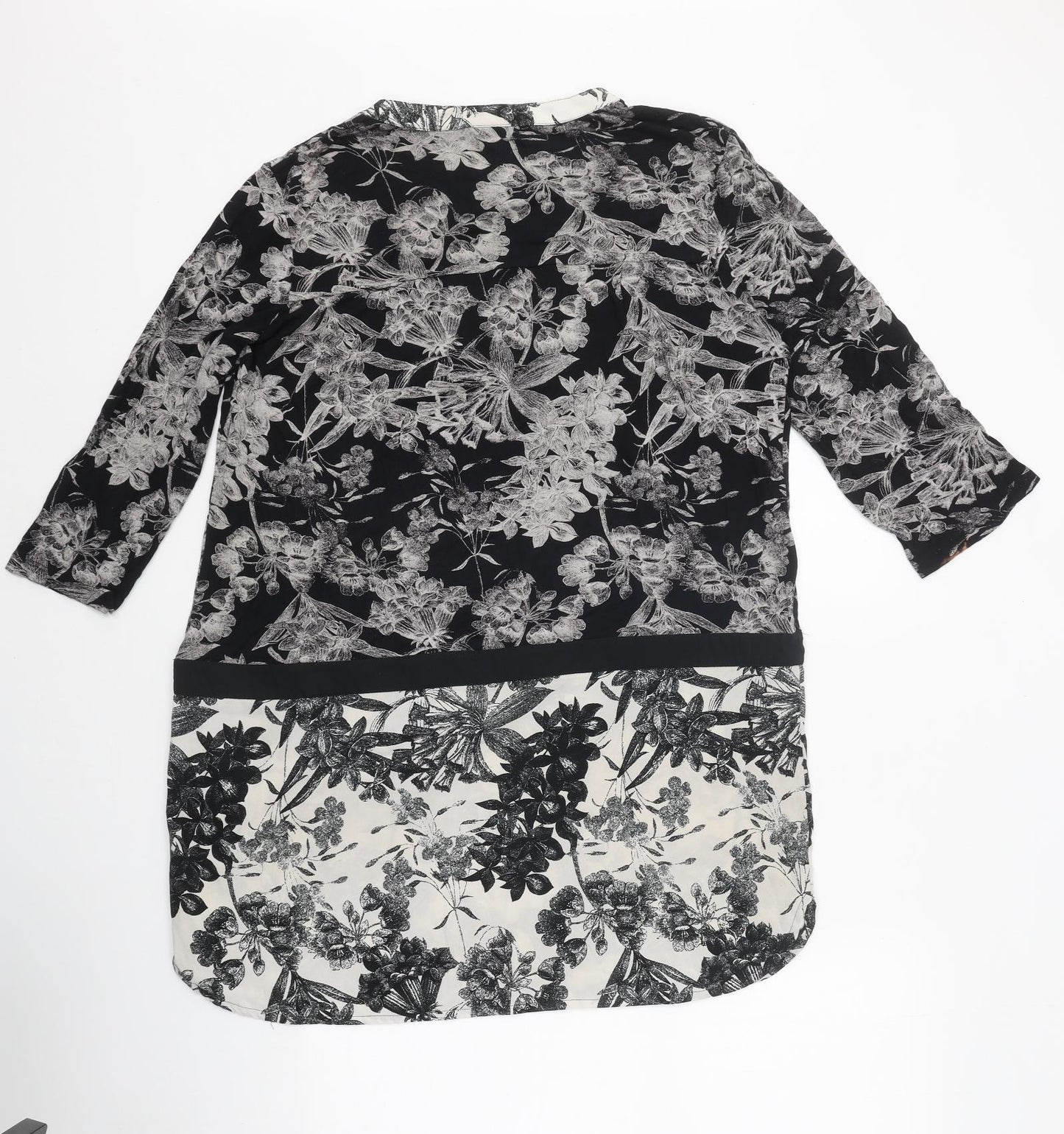 NEXT Womens Black Floral Polyester Basic Blouse Size 16 V-Neck