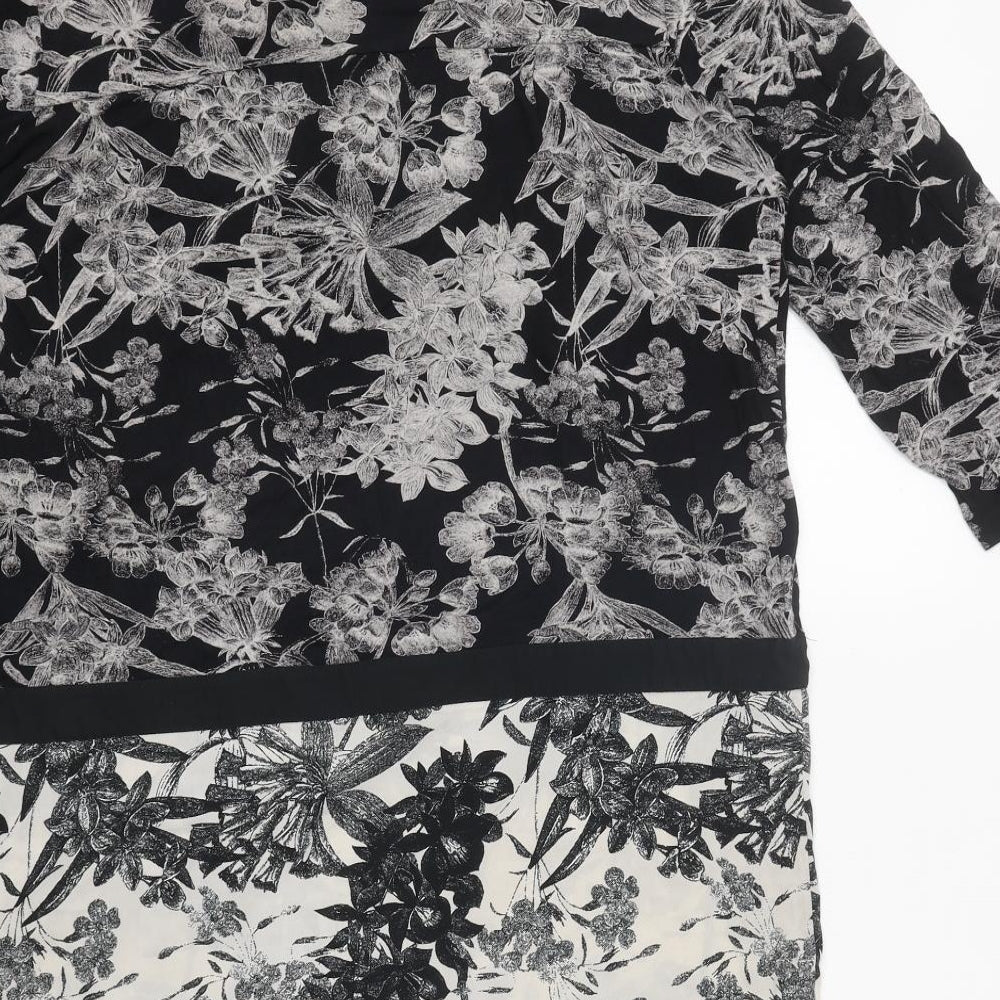 NEXT Womens Black Floral Polyester Basic Blouse Size 16 V-Neck