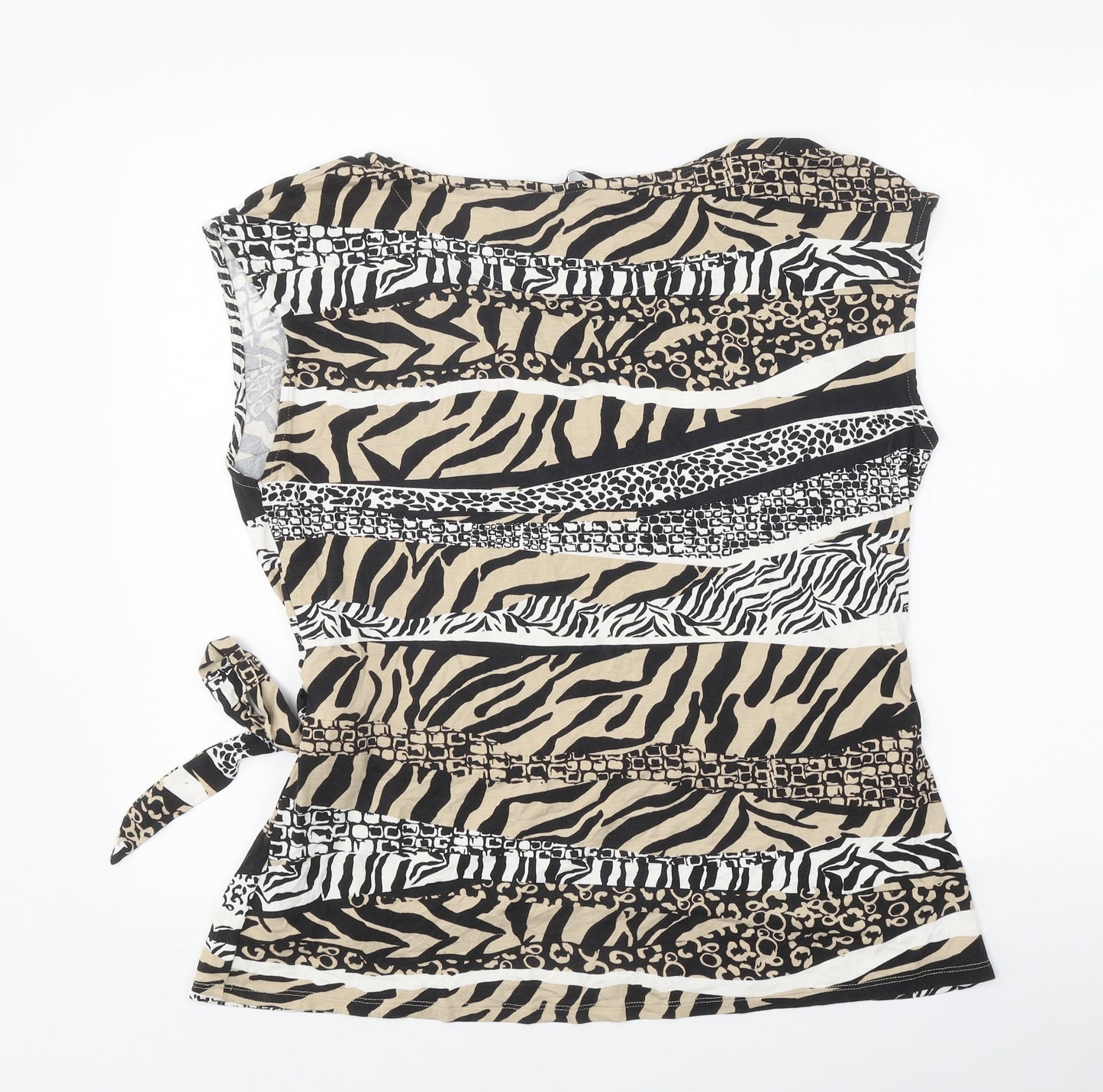 TU Womens Brown Animal Print Polyester Basic T-Shirt Size 18 High Neck