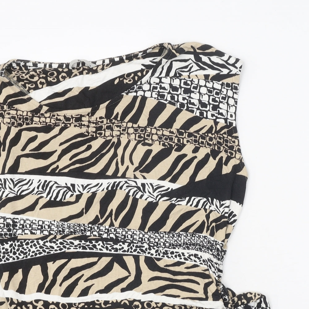 TU Womens Brown Animal Print Polyester Basic T-Shirt Size 18 High Neck