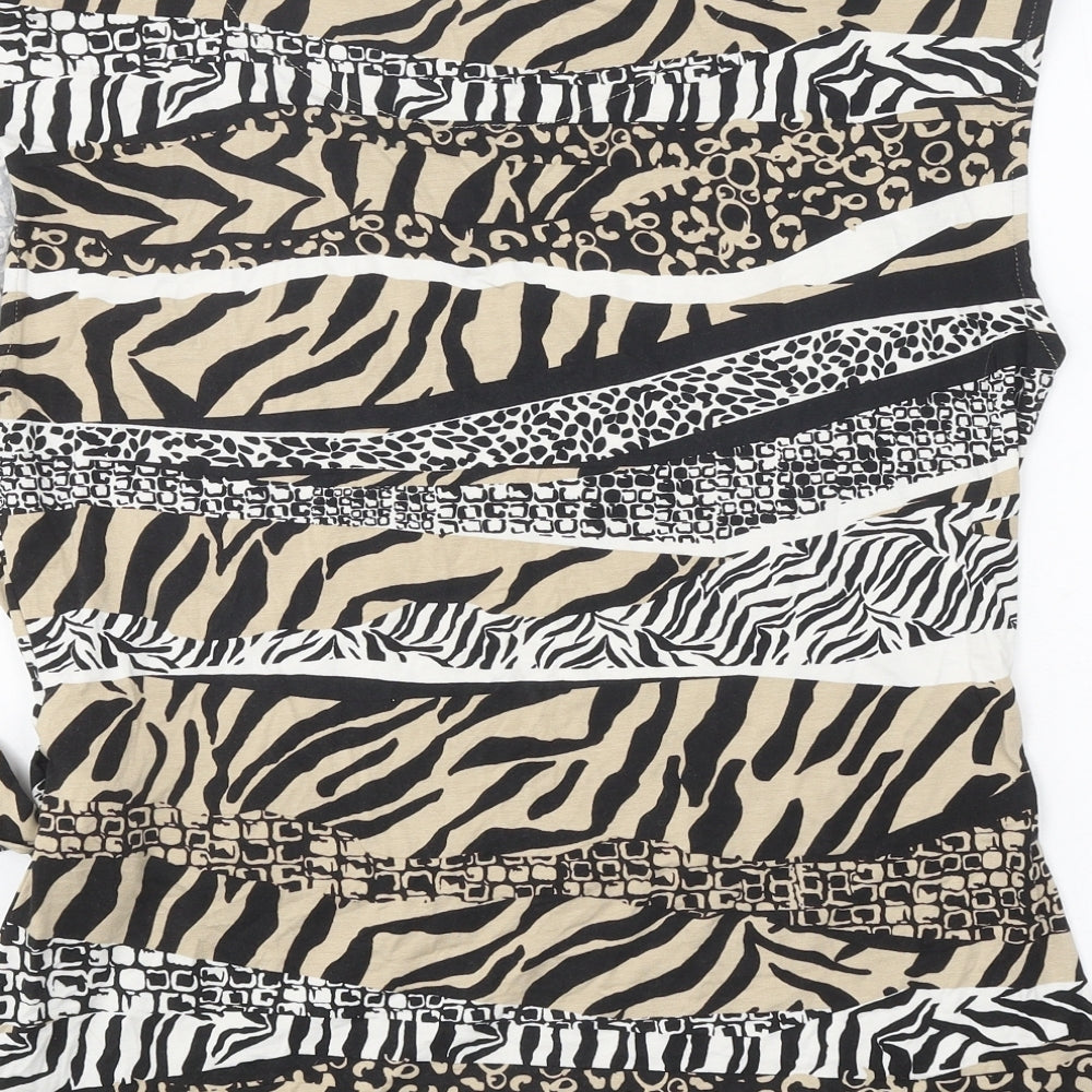 TU Womens Brown Animal Print Polyester Basic T-Shirt Size 18 High Neck