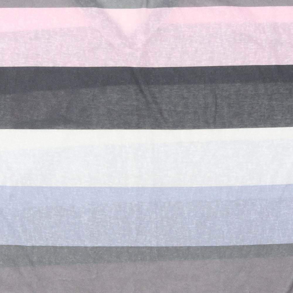 Preworn Womens Multicoloured Striped Polyester Basic T-Shirt Size L Round Neck