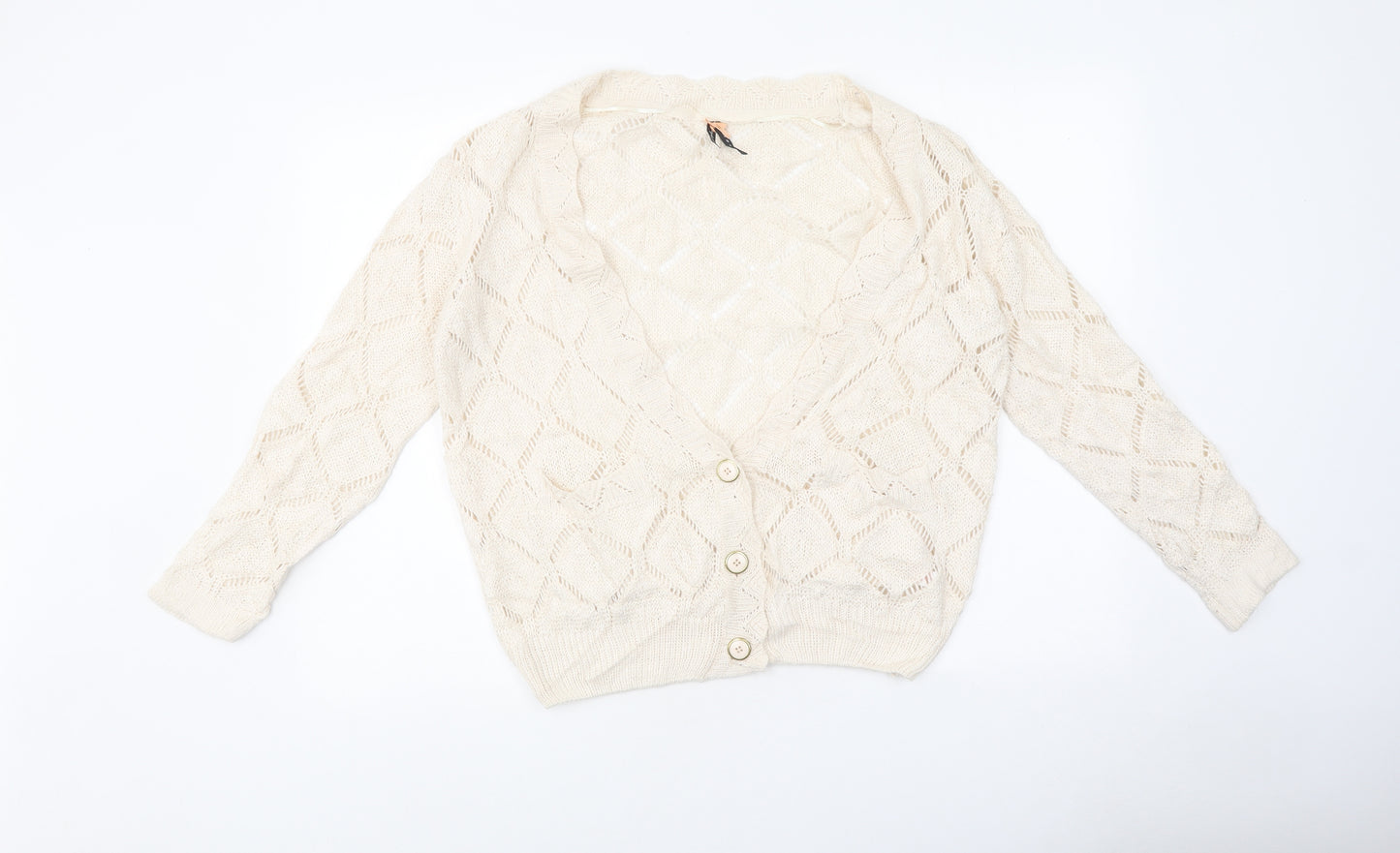 Atmosphere Womens White V-Neck Argyle/Diamond Polyester Cardigan Jumper Size 16