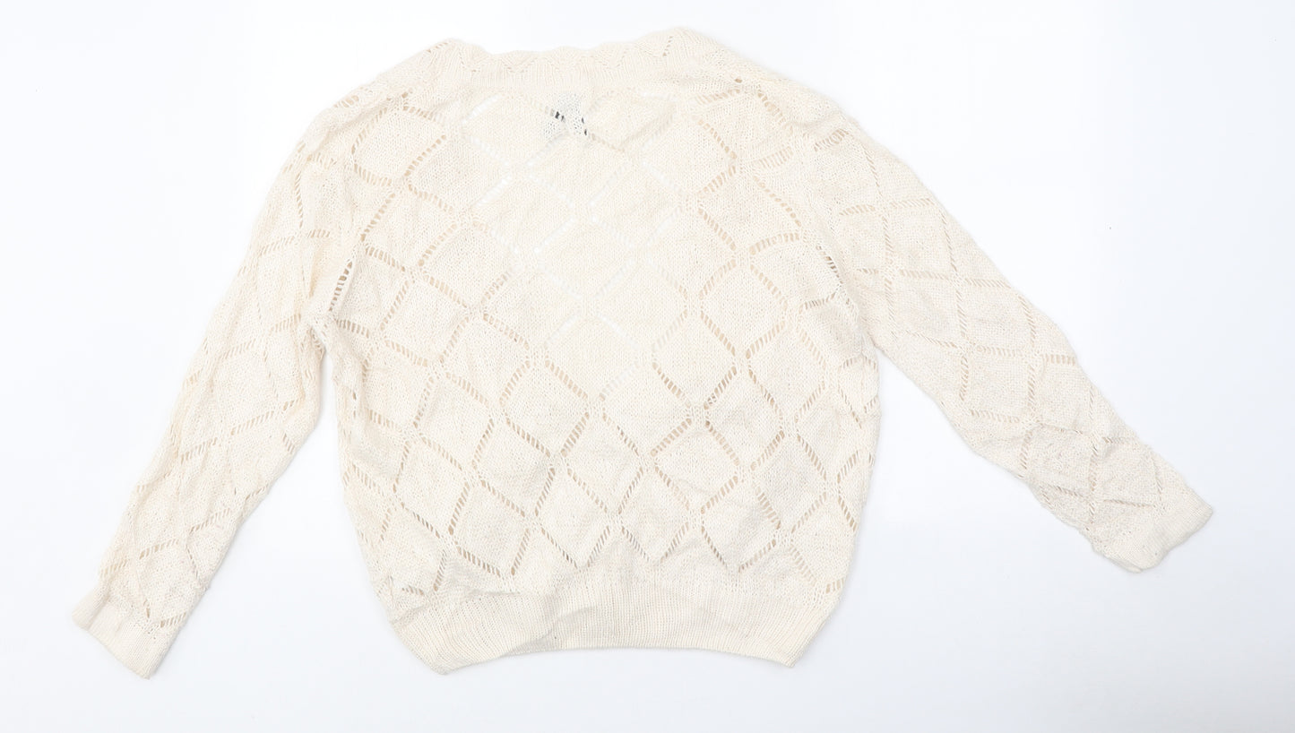 Atmosphere Womens White V-Neck Argyle/Diamond Polyester Cardigan Jumper Size 16