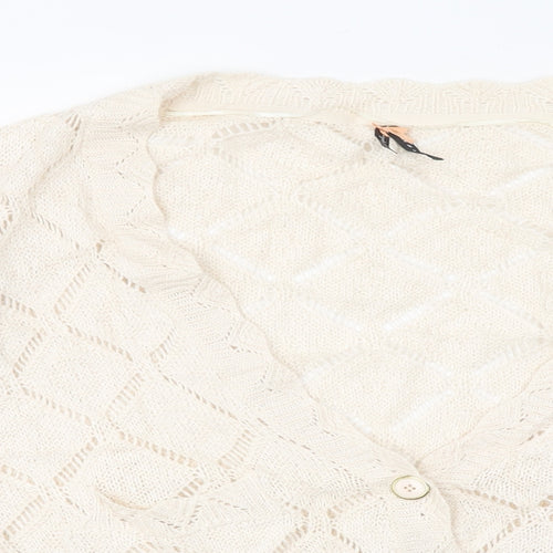Atmosphere Womens White V-Neck Argyle/Diamond Polyester Cardigan Jumper Size 16