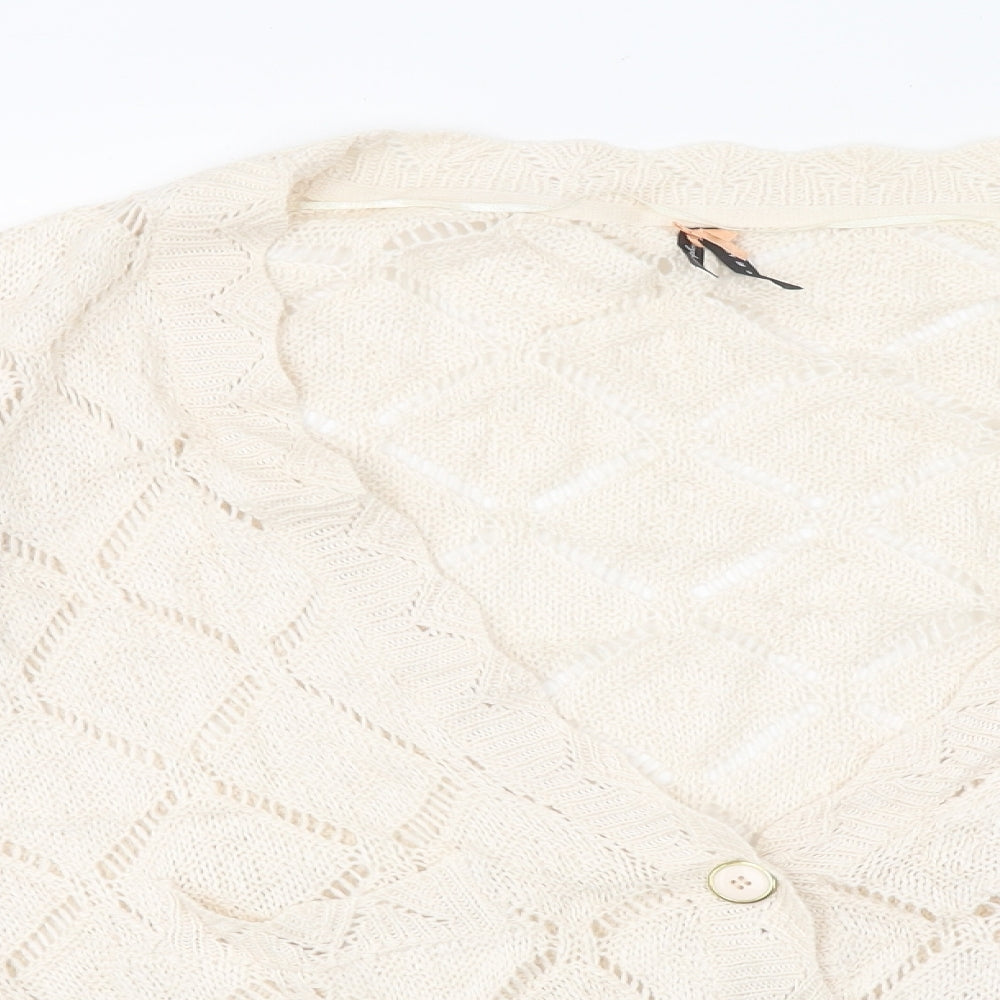 Atmosphere Womens White V-Neck Argyle/Diamond Polyester Cardigan Jumper Size 16