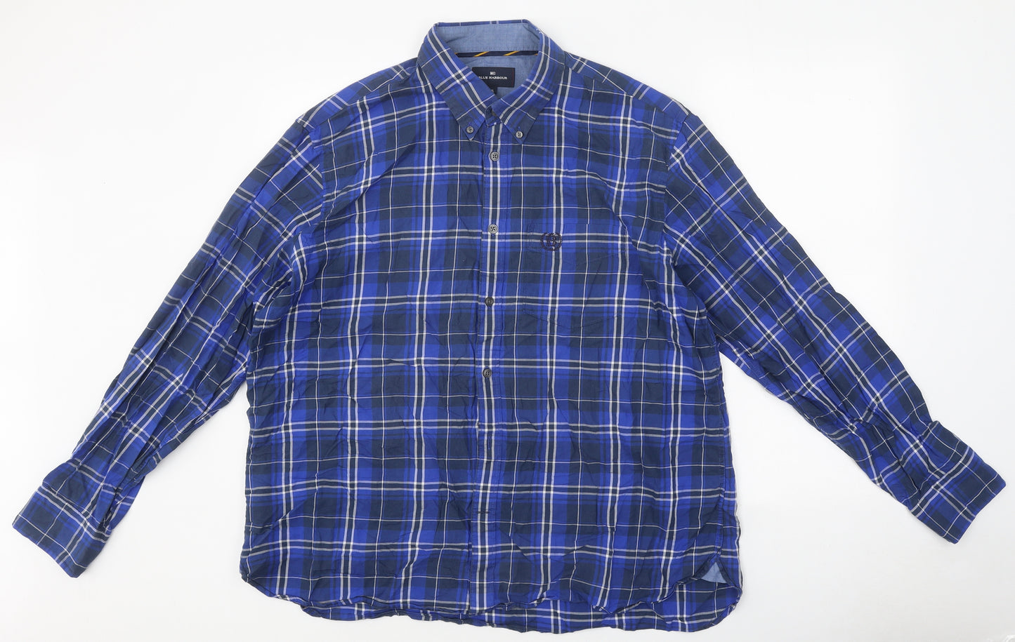 Blue Habour Mens Blue Plaid Polyester T-Shirt Size XL Collared