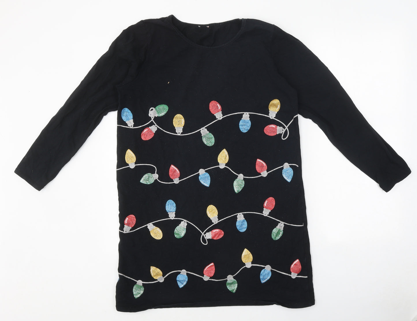 George Womens Black Polyester Basic T-Shirt Size M Round Neck - Christmas Lights