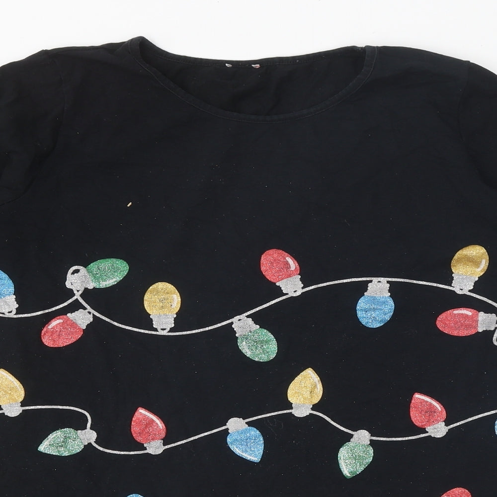 George Womens Black Polyester Basic T-Shirt Size M Round Neck - Christmas Lights